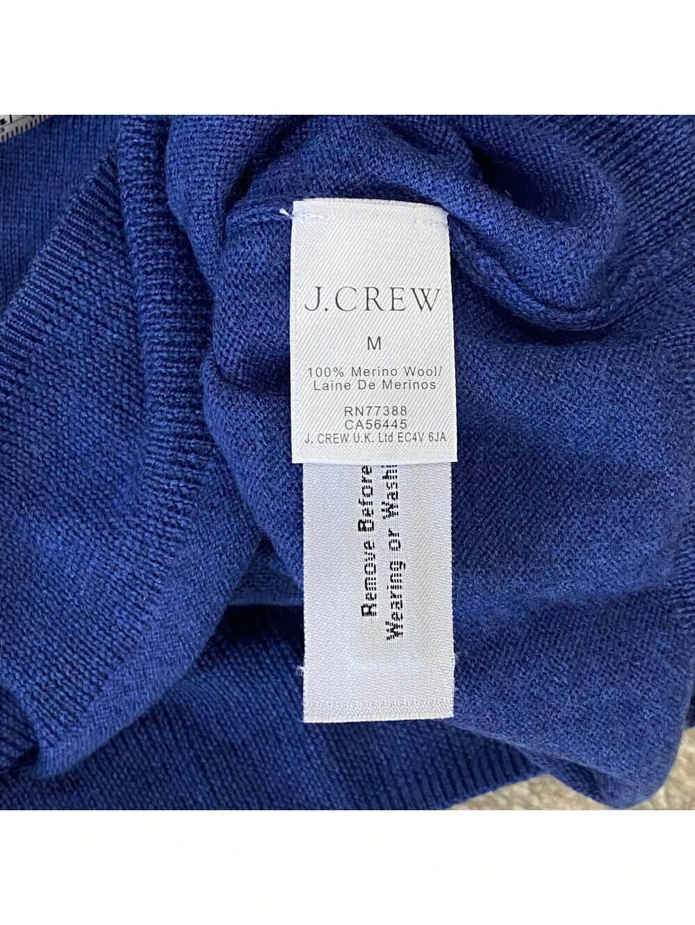 J. CREW Mens V-Neck Jumper Sweater Medium Navy Blue 100% Merino Wool Casual